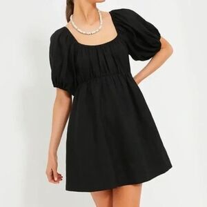New Pomander Place Linen Ares Puff Sleeve Mini Dress Black Women’s Large Lined